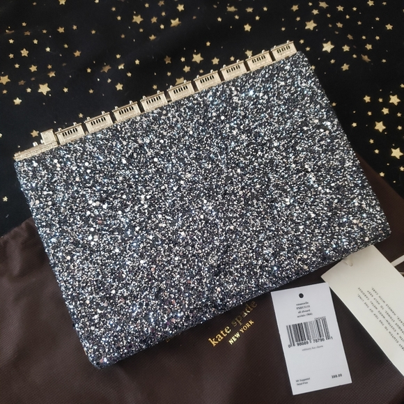 kate spade Handbags - Kate Spade All Aboard Emmanuel Train Glitter Sparkle Clutch Rare Coal Black